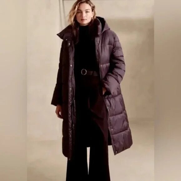 Banana Republic Womens Sz S Long Hooded Winter Puffer Parka Jacket Retail $220 - Picture 1 of 11